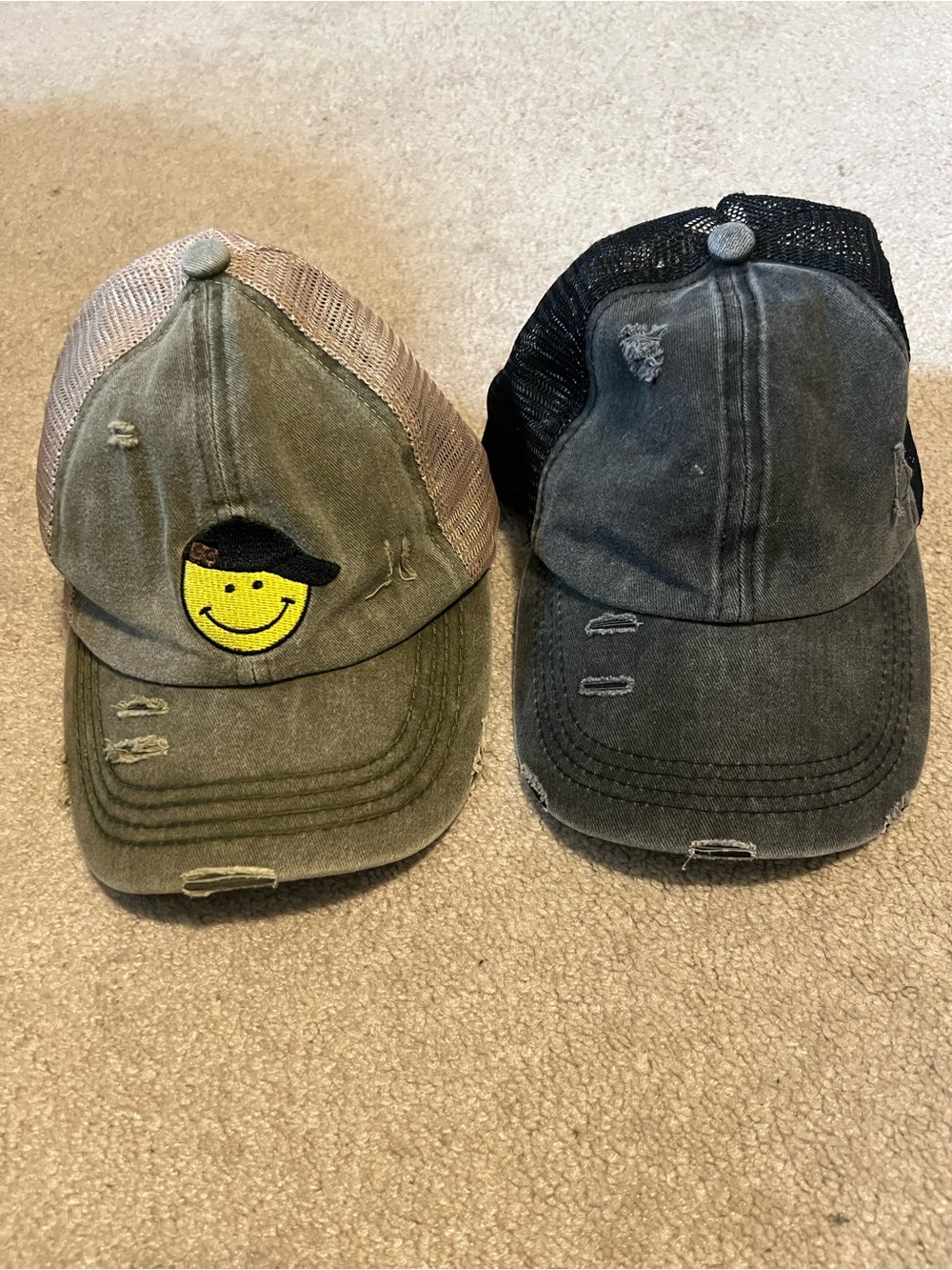 C.C Two-Pack Crisscross Trucker Caps - Black & Beige, like new condition